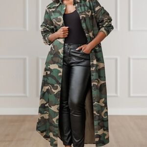 Camo Button Down Longline Women's Jacket - Size M
